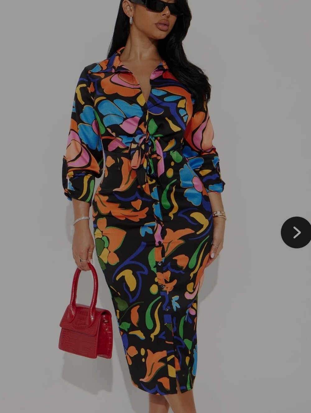 Abstract Satin Midi Shirt Dress